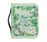 Cxdvotvy PU Leather Bible Covers Scripture Dragonfly Daisy Print Lightweight Portable Book Carrying Case with Handle Multi-Functional Bible Accessories Supplies(God is Within Her She Will not Fall)