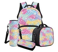 Cxdvotvy Tie Dye Print School Bags for Girls, Mathematical Print Backpack Sets Lunch Box Rucksack for Kindergarten Preschool Kids Blue