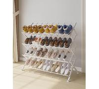 CXEGCCUF Metal Shoe Rack Mesh fabric Narrow Slim Free Standing Shoe Organizer Tall Slanted Shelves Shoe Storage Shelf for Closet Entryway Hallway(33.5" Wx11.82 Dx32.3 H, 4tier C)