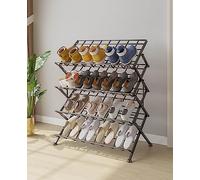 CXEGCCUF Metal Shoe Rack Mesh fabric Narrow Slim Free Standing Shoe Organizer Tall Slanted Shelves Shoe Storage Shelf for Closet Entryway Hallway(33.5" Wx11.82 Dx32.3 H, 4tier B)