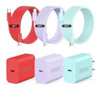CXEVGBN i Phone Charger Fast Charging, 3Pack 60W Type C Fast Charger Block with 10FT USB C Cable, Fast Charging Cord Type C for i Phone 15/16/17 Pro/Max/Plus,Pad Air/Pro,Samsumg (Red/Purple/Green)