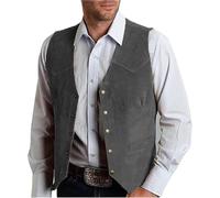 CXFOVIOVA Mens V Neck Suit Vest Retro 5 Button Suede Leather Regular Fit Casual Waistcoat for Prom,Husband Gift,Daily Wear, Dark Grey, X-Large