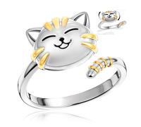 CXFUOPX Cute Cat Spinner Rings Open Adjustable Animal Pet Kitten Ring Dainty Stackable Band Fidget Anxiety Worry Stress Relieving Finger Promise Engagement Gifts for Women Cat Lovers