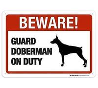 CXFYWOH Aluminum Metal Tin Sign - Beware Guard Doberman On Duty - Warning Sign - Rustic Style - 12x8 Inches