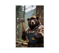 CXGFEFFG Bear in Lumberjack Outfit with Axe. Canvas Poster Wall Art Decor Print Picture Paintings for Living Room 08x12inch(20x30cm)
