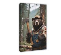 CXGFEFFG Bear in Lumberjack Outfit with Axe. Canvas Poster Wall Art Decor Print Picture Paintings for Living Room 24x36inch(60x90cm)