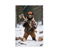 CXGFEFFG Bear in Lumberjack Outfit with Axe. Canvas Poster Wall Art Decor Print Picture Paintings for Living Room 20x30inch(50x75cm)