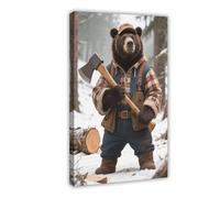 CXGFEFFG Bear in Lumberjack Outfit with Axe. Canvas Poster Wall Art Decor Print Picture Paintings for Living Room 16x24inch(40x60cm)
