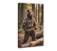 CXGFEFFG Bear in Lumberjack Outfit with Axe. Canvas Poster Wall Art Decor Print Picture Paintings for Living Room 12x18inch(30x45cm)