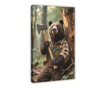 CXGFEFFG Bear in Lumberjack Outfit with Axe. Canvas Poster Wall Art Decor Print Picture Paintings for Living Room 20x30inch(50x75cm)
