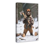 CXGFEFFG Bear in Lumberjack Outfit with Axe. Canvas Poster Wall Art Decor Print Picture Paintings for Living Room 08x12inch(20x30cm)