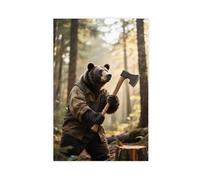 CXGFEFFG Bear in Lumberjack Outfit with Axe. Canvas Poster Wall Art Decor Print Picture Paintings for Living Room 16x24inch(40x60cm)