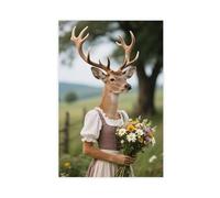 CXGFEFFG Deer in Pastoral Dress with Flower Bouqu Canvas Poster Wall Art Decor Print Picture Paintings for Living Room 20x30inch(50x75cm)