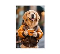 CXGFEFFG Golden Retriever in Bomber Jacket with P Canvas Poster Wall Art Decor Print Picture Paintings for Living Room 12x18inch(30x45cm)