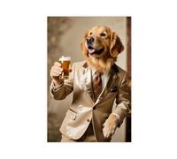 CXGFEFFG Golden Retriever in Vintage Suit Holding Canvas Poster Wall Art Decor Print Picture Paintings for Living Room 24x36inch(60x90cm)