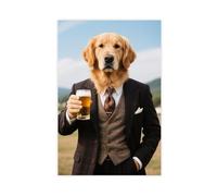 CXGFEFFG Golden Retriever in Vintage Suit Holding Canvas Poster Wall Art Decor Print Picture Paintings for Living Room 08x12inch(20x30cm)