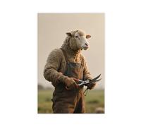 CXGFEFFG Sheep in Farmer’s Overalls with Shears. Canvas Poster Wall Art Decor Print Picture Paintings for Living Room 16x24inch(40x60cm)