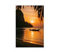 CXGFEFFG Vibrant, Sunset, Tropical, Beach, Thailand, Boat Canvas Poster Wall Art Decor Print Picture Paintings for Living Room 24x36inch(60x90cm)