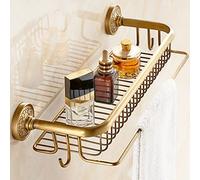 CXGFRGH Bathroom Shelving, Antique Brass Floating Shelves Shower Caddy - Bottles Multifunctional Holder with Hooks(Style 2)