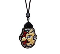 CXGFRGH Thangka Pendant, Nepal Thangka Pendant Male Green Mother Manjusri Ebony Buddha Retro Necklace Wool Chain Female Amulet Patron Lucky(Ruyi Brand Golden Dr)