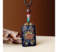 CXGFRGH Thangka Pendant, Nepal Thangka Pendant Male Green Mother Manjusri Ebony Buddha Retro Necklace Wool Chain Female Amulet Patron Lucky(New Blue Card Wu Ca)