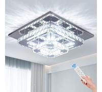 CXGLEAMING 11.8" Modern Crystal Chandelier Dimmable LED Light Fitting Ceiling Square Small Chandelier Flush Ceiling Lights for Living Room Bedroom Hallway Bathromm Dining(Remote Control)