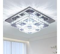 CXGLEAMING 12" Crystal Chandelier Ceiling Light Living Room Modern LED Light Fittings Ceiling Flush Mount Square Chandelier for Bedroom Bathroom Entryway Hallway Light Fixture,Cool White