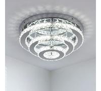 CXGLEAMING 13.8" Modern LED Crystal Chandelier Ceiling Light Fittings 3-Tier Round Chandelier Flush Light Fitting Ceiling for Living Room Bedroom Dining Hallway Kitchen (Cool White)