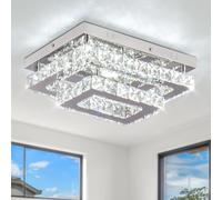 CXGLEAMING Crystal Ceiling Light Modern Semi-Embedded Rectangular LED Ceiling Lamp K9 Stainless Steel Ceiling Lights Fixture Chandelier for Living Room Bedroom Dining Room(White Light)