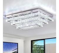 CXGLEAMING Crystal LED Ceiling Light Modern Three-Layer Rectangular K9 Stainless Steel Chandelier Ceiling Lights Fixture for Living Room Bedroom Dining Room(White Light)