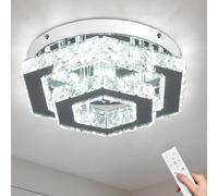 CXGLEAMING LED Crystal Ceiling Light, 33cm Hexagon Flush Mount, Remote Dimmable, 3 Colour Temperatures (2500K-6500K), 45W 3600lm, Modern Crystal Chandelier for Living Room, Bedroom, Hallway