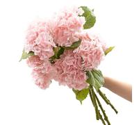 CXGS Artificial Hydrangea Flower, 21.6in Real Touch Latex, 5PCS Light Pink Faux Flowers DIY Bouquet for Home Party Wedding Decor
