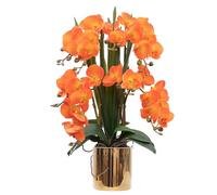 CXGS Artificial Orchid Flower Plants Real Touch Faux Orchids in Ceramic Vase 20.9'' Orange Phalaenopsis Orchid Fake Flower Arrangement Home Indoor Decor