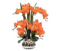 CXGS Artificial Orchid Flower Real Touch Faux Orchids in Ceramic Vase Large 22.9'' Fake Flowers Orange Phalaenopsis Floral for Home Indoor Decor