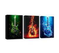 CXHOSTENT 3 Panels Guitar Canvas Wall Art Red Green Blue Guitar Pictures Print Musical Themed Painting Poster Music Hall Bar Decor Frame (Guitar - 1, 30x40cmx3Pcs)