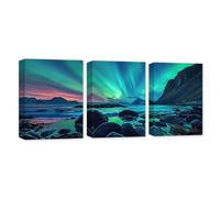 CXHOSTENT 3 Panels Northern Lights Canvas Wall Art Colorful Aurora Borealis Wall Decor Snow Mountain Lakes Pictures Large Living Room Decor Frame (Aurora Borealis - 1, 30x40cmx3Pcs)