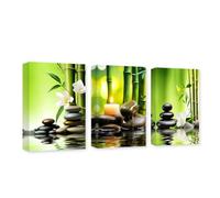 CXHOSTENT 3 Panels Zen Canvas Wall Art Green Bamboo Zen Stone Candle Pictures Spa Painting Print Meditation Spirit Bathroom Decor Frame (Zen - 1, 30x40cmx3Pcs)
