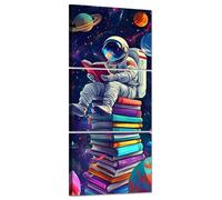CXHOSTENT 3 PCS Astronaut Canvas Wall Art Space Boys Room Decor Spaceman Poster Universe Picture Planet Prints Child Room Nursery Decor Framed (28x35cmx3)