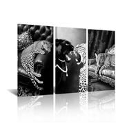 CXHOSTENT 3Pcs Black and White Cheetah Canvas Wall Art Trendy Leopard Picture Prints Vintage Panther Paintings Wildlife Animal Artwork for Home Decor Framed (Black, 8x16inchx3 Pieces)