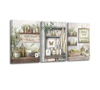 CXHOSTENT 3Pcs Country Bathroom Wall Art Decor Rustic Bathroom Picture Quotes Sign Canvas Prints Farmhouse Toilet Paintings for Washroom Decor Framed (Yellow, 11x14inchx3 Pieces)