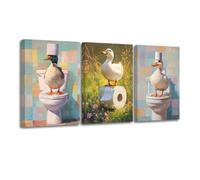 CXHOSTENT 3PCS Duck Canvas Wall Art Bathroom Picture Wall Decor Funny Duck on Toilet with Paper Poster Prints Whimsical Animal Painting for Kids Bathroom Frame (11x14inchx3 Pieces)