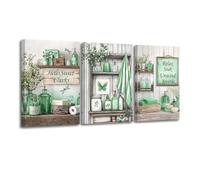 CXHOSTENT 3Pcs Green Bathroom Wall Art Decor Rustic Bathroom Picture Quotes Sign Canvas Prints Farmhouse Toilet Paintings for Washroom Decor Framed (Green, 12x16inchx3 Pieces)