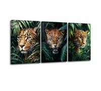 CXHOSTENT 3PCS Leopard Canvas Wall Art Cheetah in Rainforest Poster Prints Jungle Animal Paintings Wildlife Artwork for Modern Home Office Decor Framed (Green, 11x14inchx3 Pieces)
