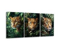CXHOSTENT 3PCS Leopard Canvas Wall Art Cheetah in Rainforest Poster Prints Jungle Animal Paintings Wildlife Artwork for Modern Home Office Decor Framed (Black, 11x14inchx3 Pieces)