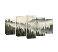 CXHOSTENT 5 Panels Foggy Forest Canvas Wall Art Misty Forest Wall Art Mountain Range Landscape Pine Tree Pictures Large Living Room Decor Frame (Forest - 3, 20x35cmx2 20x45cmx2 20x55cmx1)