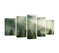 CXHOSTENT 5 Panels Foggy Forest Canvas Wall Art Misty Forest Wall Art Mountain Range Pine Tree Scenery Pictures Large Living Room Decor Frame (Forest - 3, 25x40cmx2 25x50cmx2 25x60cmx1)