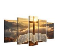 CXHOSTENT 5 Piece Holy Bible Wall Art Christian Pictures Wall Decor Religious Canvas Print God Poster Office Prayer Room Decor Framed (20x35cmx2 20x45cmx2 20x55cmx1)