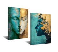 CXHOSTENT Abstract Portrait Canvas Wall Art Blue and Gold Female Face Picture Prints African Face Paintings Neutral Artwork Wall Decor for Home Framed (Blue, 11x14inchx2 Pieces)