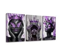 CXHOSTENT African American Canvas Wall Art Black Woman Painting 3 Pieces Afro Queen and Butterfly Picture Prints Fashion Girl Female Bedroom Decor Framed (Purple, 11x14inchx3 Pieces)