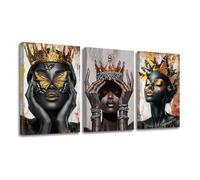 CXHOSTENT African American Canvas Wall Art Black Woman Painting 3 Pieces Afro Queen and Butterfly Picture Prints Fashion Girl Female Bedroom Decor Framed (Yellow, 11x14inchx3 Pieces)